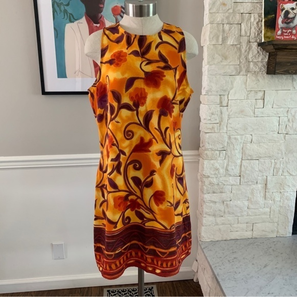 Vintage 90s California Concepts Tank Dress Sheath Style Floral Print Size Medium